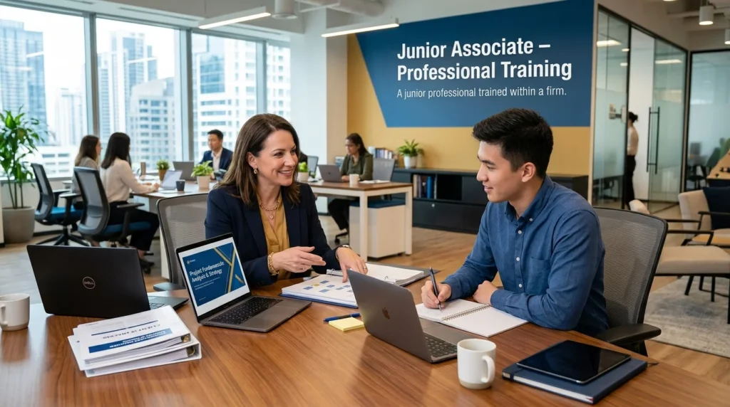A junior associate undergoing structured professional training within a firm.