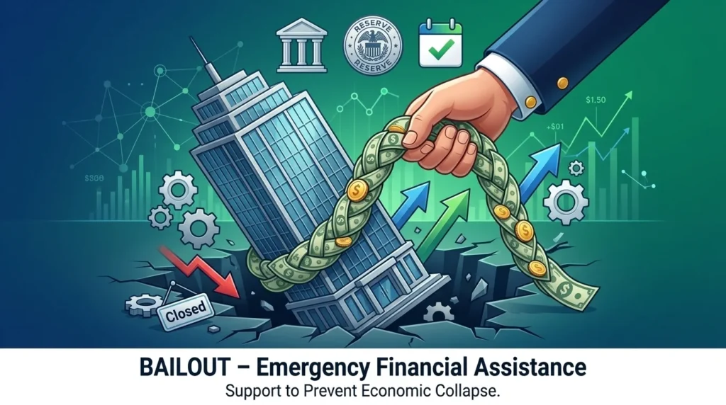 An act of giving emergency financial assistance to a company, country, or economy to prevent total collapse.