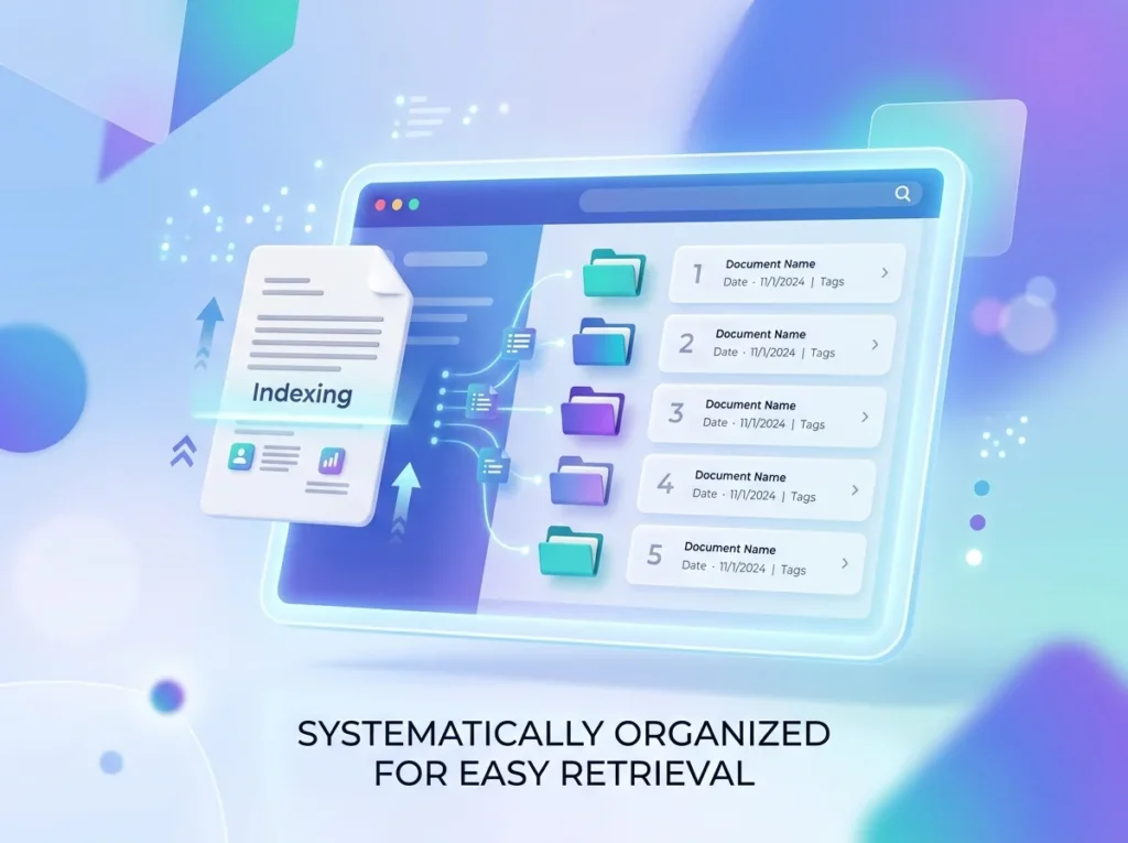 Entered into a systematic, itemized list or index for organized retrieval.