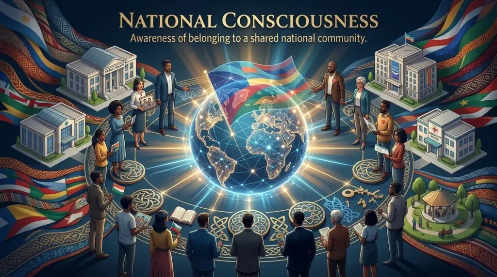 National consciousness means awareness of belonging to a shared national community.