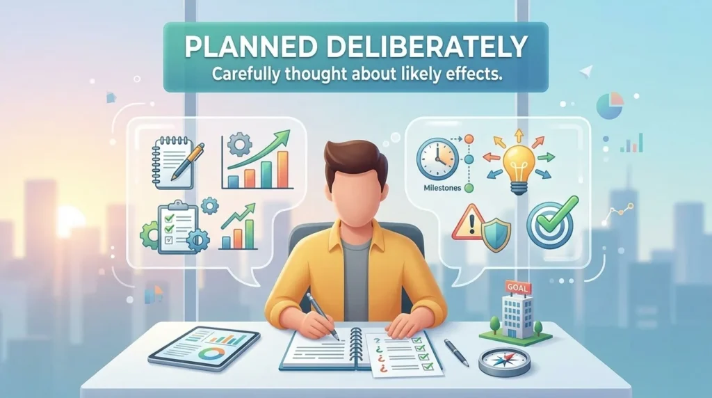 Planned deliberately with careful thought about the likely effects.