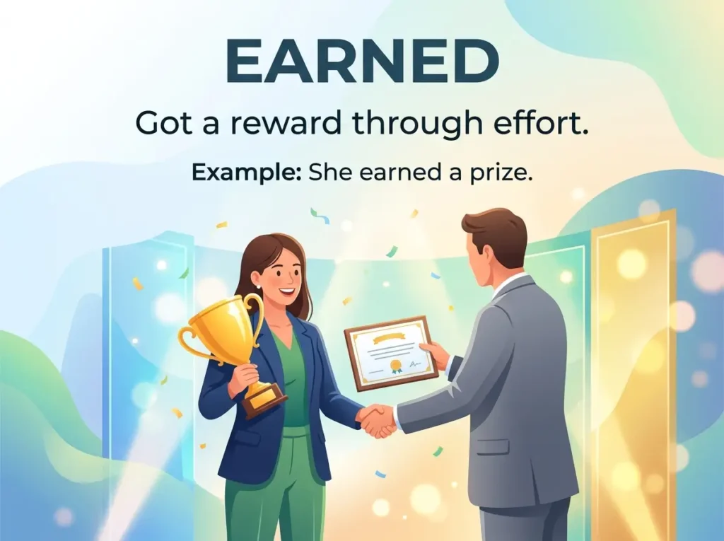 Received deserving reward, merit, or financial payment as a direct result of effort.