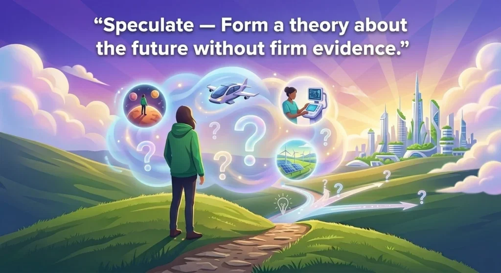 To form a theory about the future without firm evidence.
