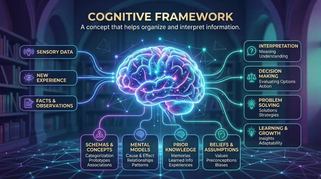 A cognitive framework or concept that helps organize and interpret information.