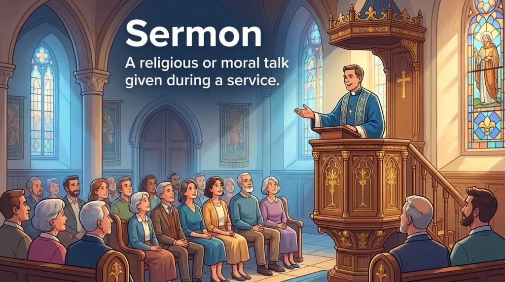 A religious talk or moralizing discourse given by a leader during a service.