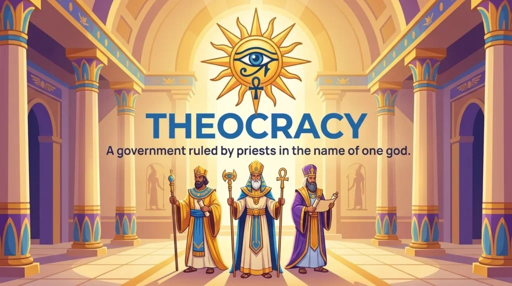 A system of government in which priests rule in the name of a single god.