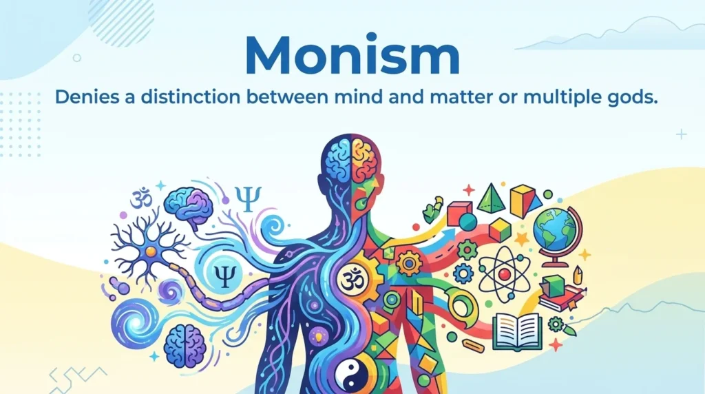 A theory or doctrine that denies the existence of a distinction between matter and mind or multiple gods.
