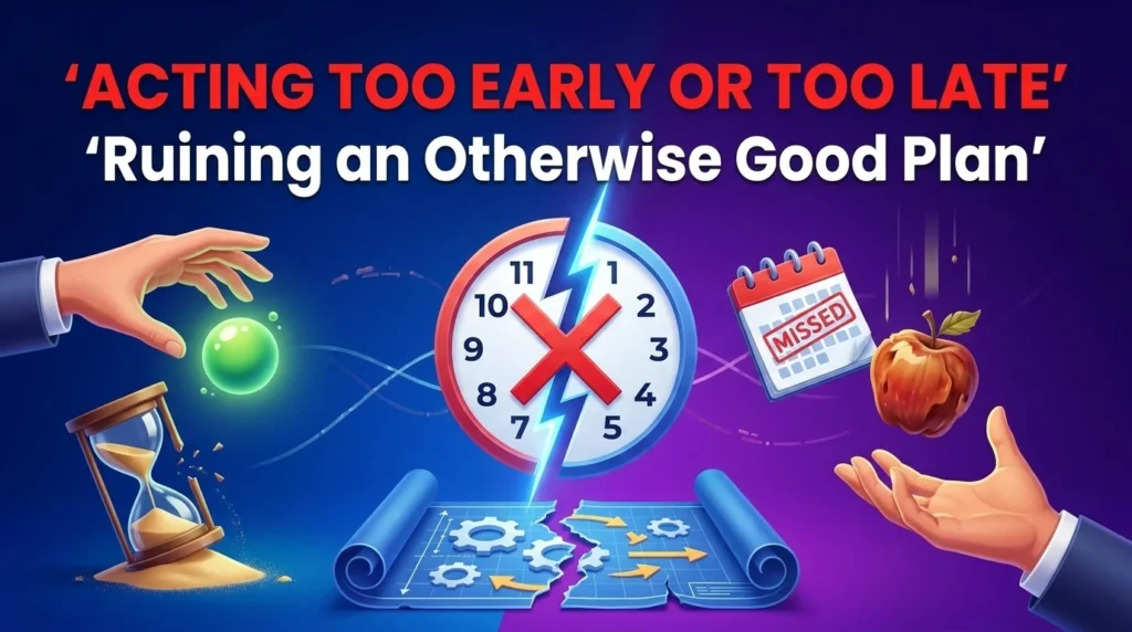 Acting too early or too late, thereby ruining an otherwise good plan.