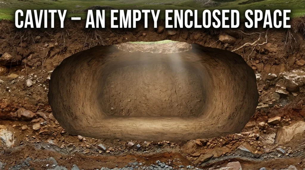  An empty space enclosed within something, or an underground hollow.