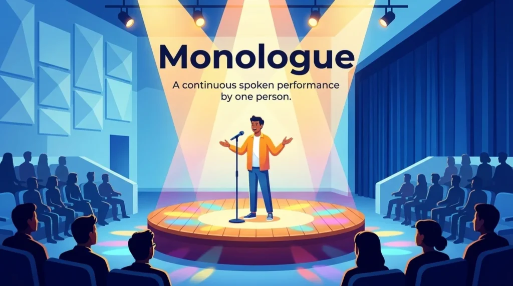 An uninterrupted spoken performance delivered alone to an audience or space.