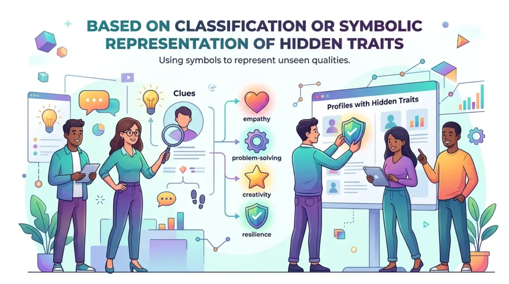  Based on classification or symbolic representation of hidden traits.