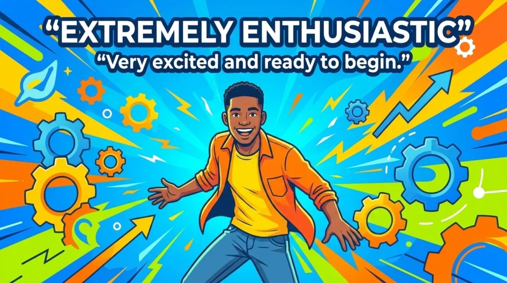 Extremely enthusiastic, excited, or ready to begin.