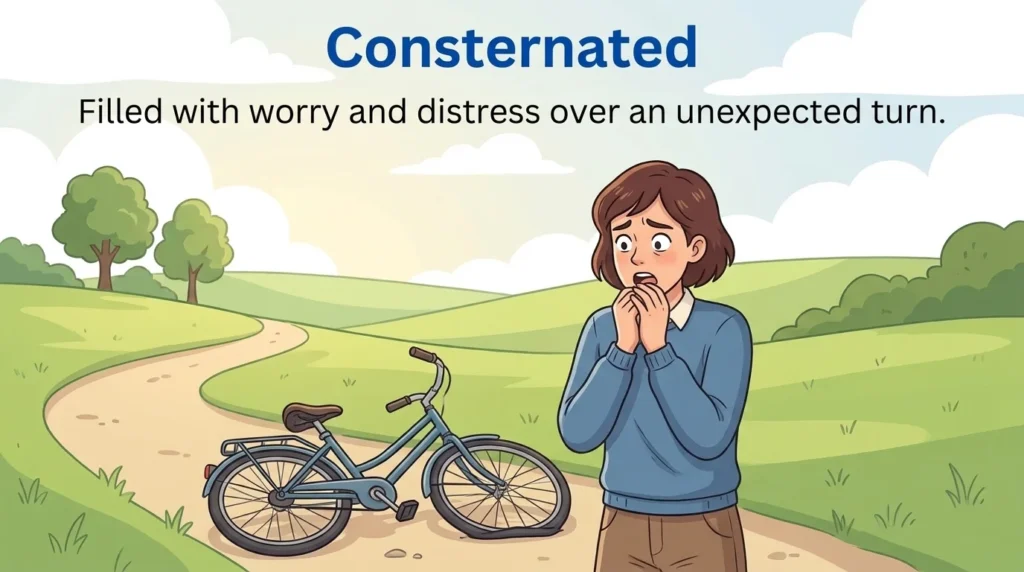 Filled with consternation and distress over an unexpected turn.