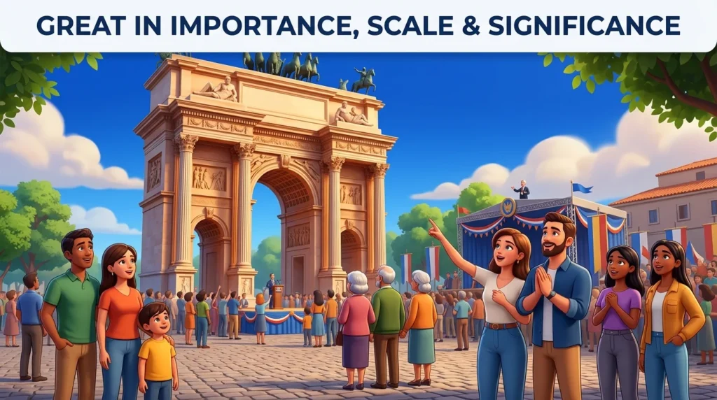 Great in importance, scale, extent, or historic significance.