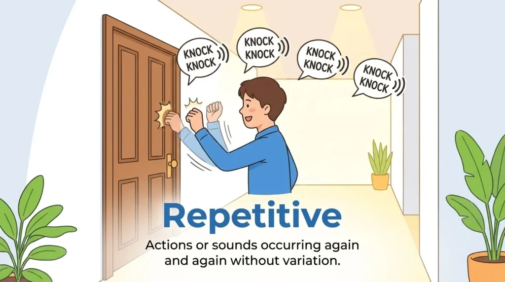 Highlighting actions or sounds occurring again and again without variation.