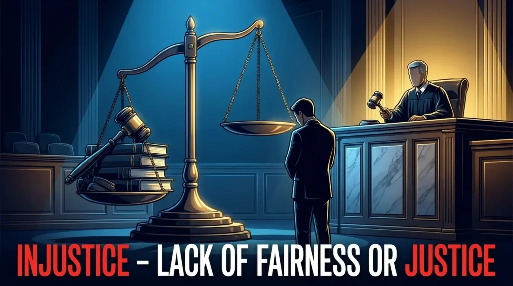  Lack of fairness or justice in a situation or legal ruling.