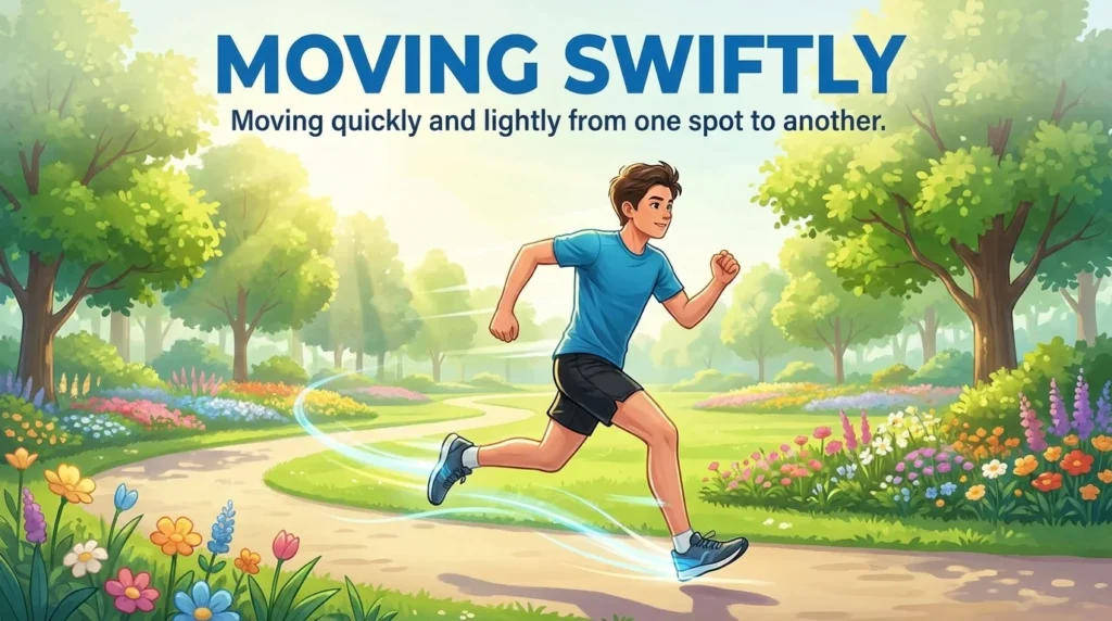 Moving swiftly and lightly from one spot to another.