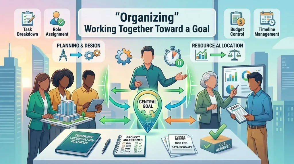 Organizing different people or groups to work together efficiently toward a goal.