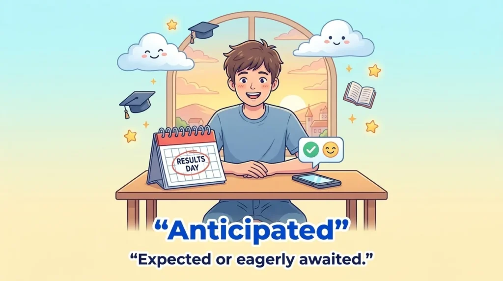 Regarded as probable or looked forward to with eager expectation.