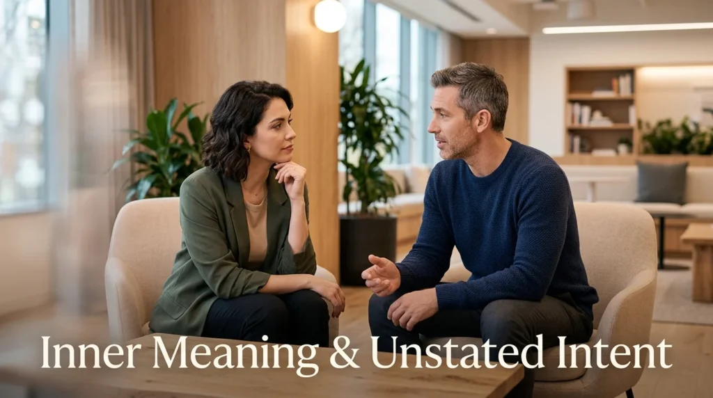 Synonym for implicitly: inner meaning and intent