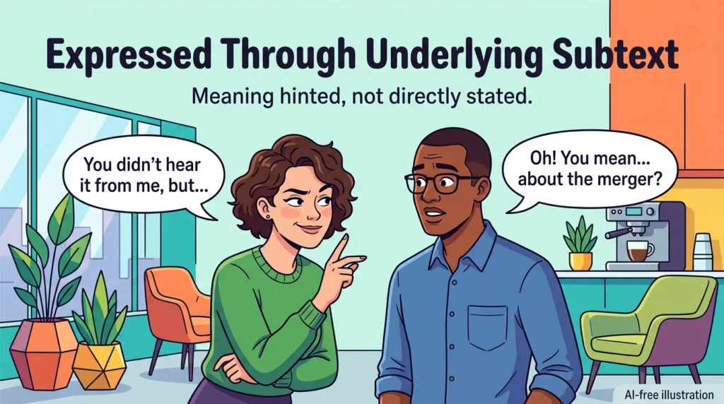 Synonym for implicitly through subtext
