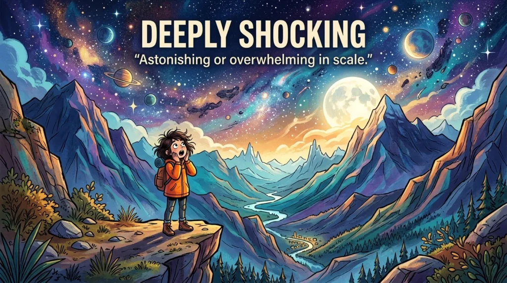 Deeply shocking, astonishing, or overwhelming in scale