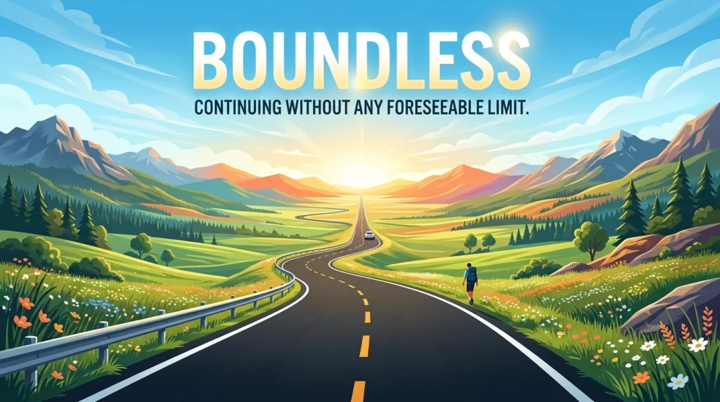 Boundless or continuing without any foreseeable limit or restriction.