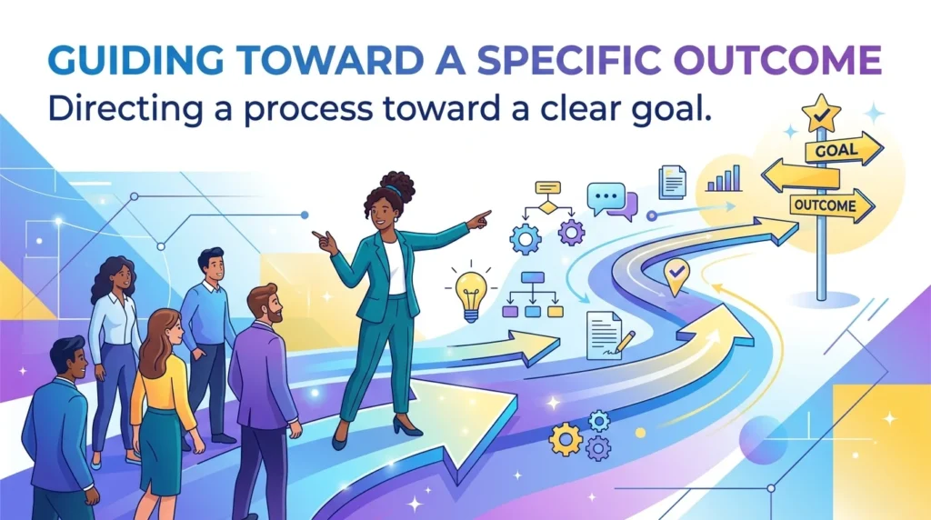 Synonym for narrowing toward a specific outcome