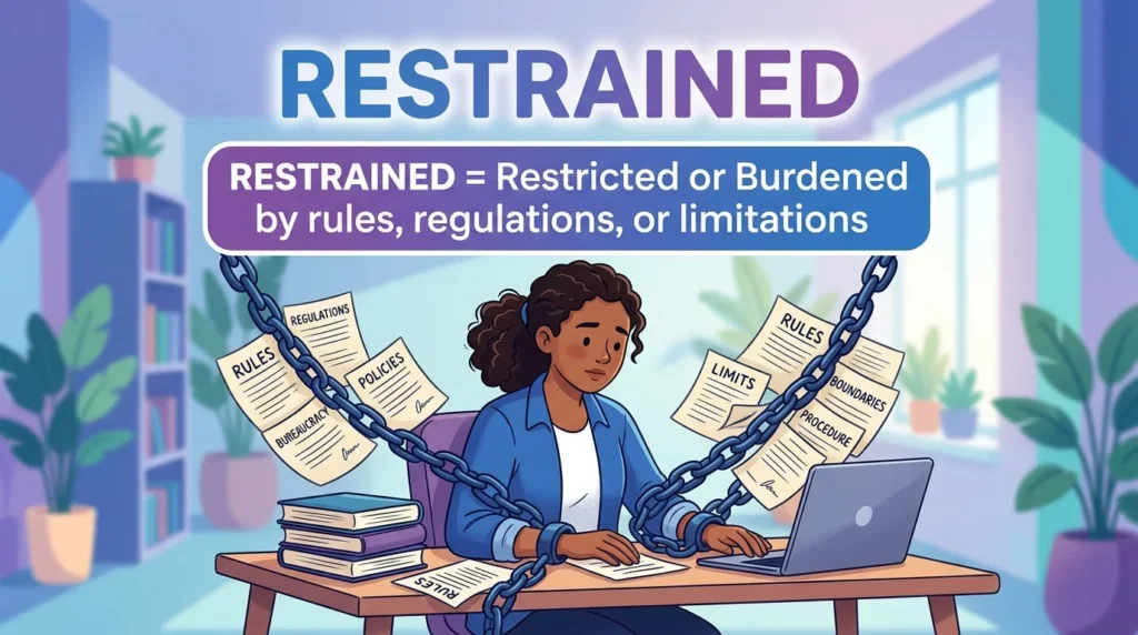 Synonym for obligated, restrained by rules