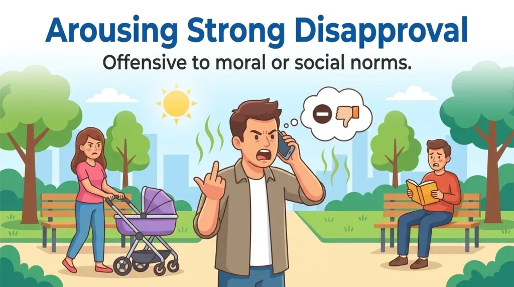 Synonym for unsavory describing something offensive to moral or social norms and likely to arouse strong disapproval.