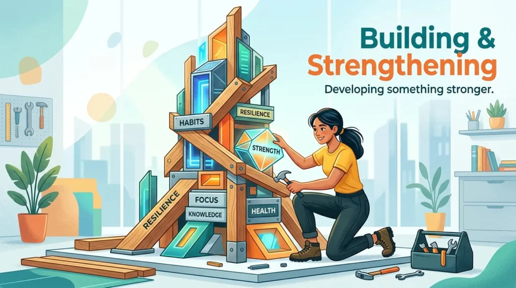 Synonym for upkeep: building and strengthening