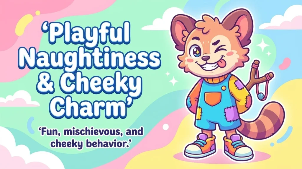 This modifier describes behavior characterized by playful naughtiness and cheeky charm.