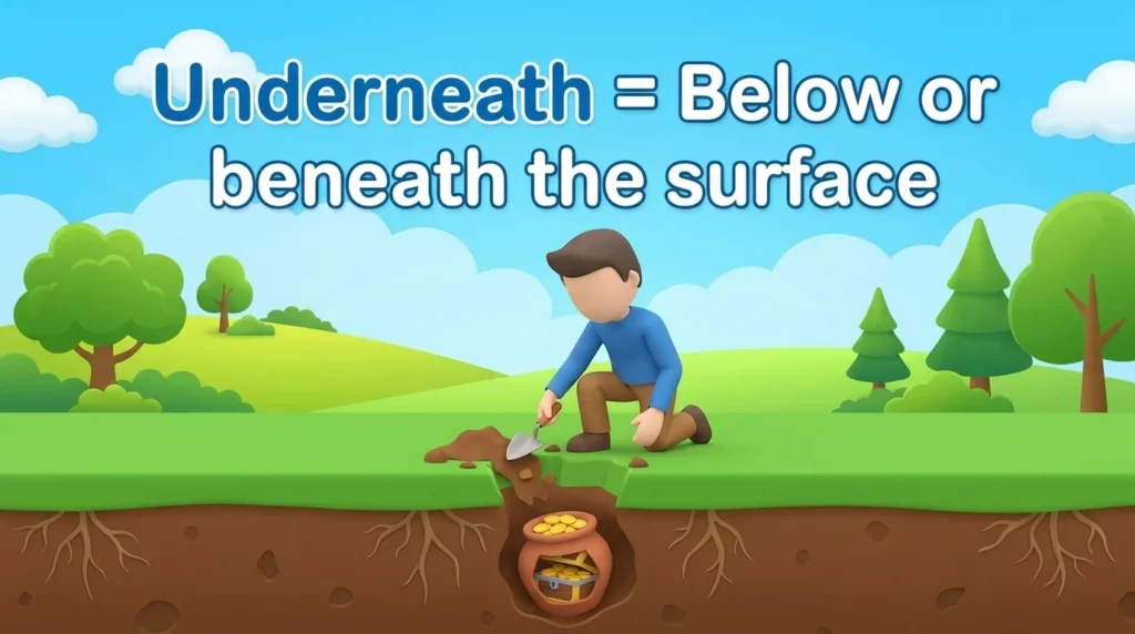 To break the ground surface to find or remove something hidden underneath.