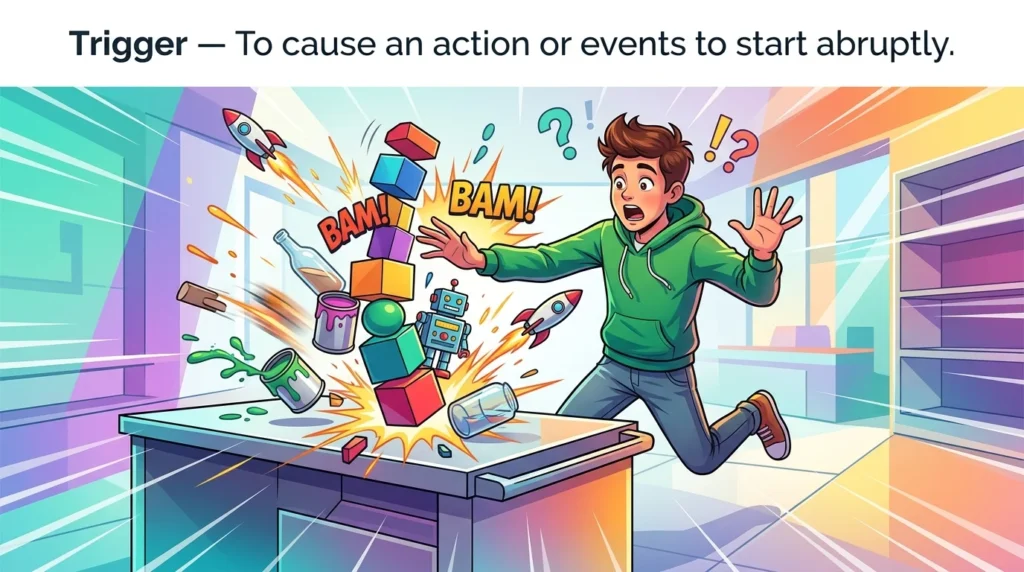 To cause an action or series of events to start abruptly.