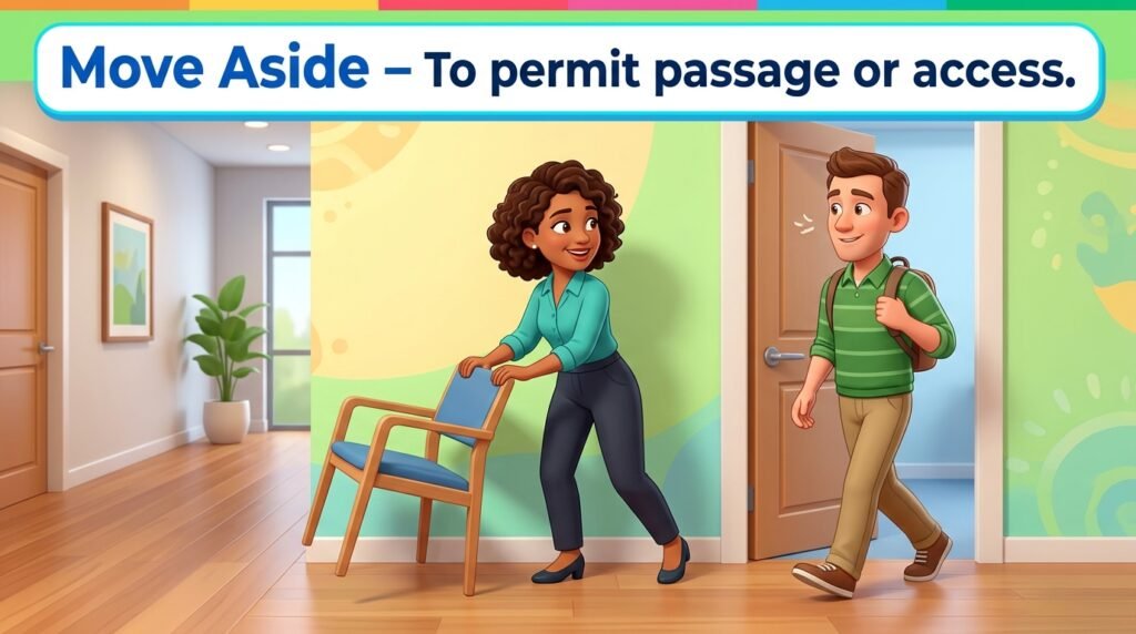 To move or adjust something so as to permit passage or access.