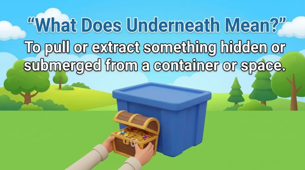 To pull or extract something hidden or submerged from a container or space.