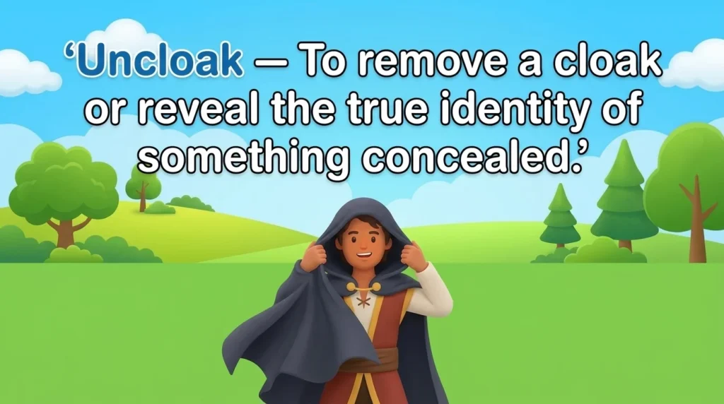 To remove a cloak or reveal the true identity of something concealed.
