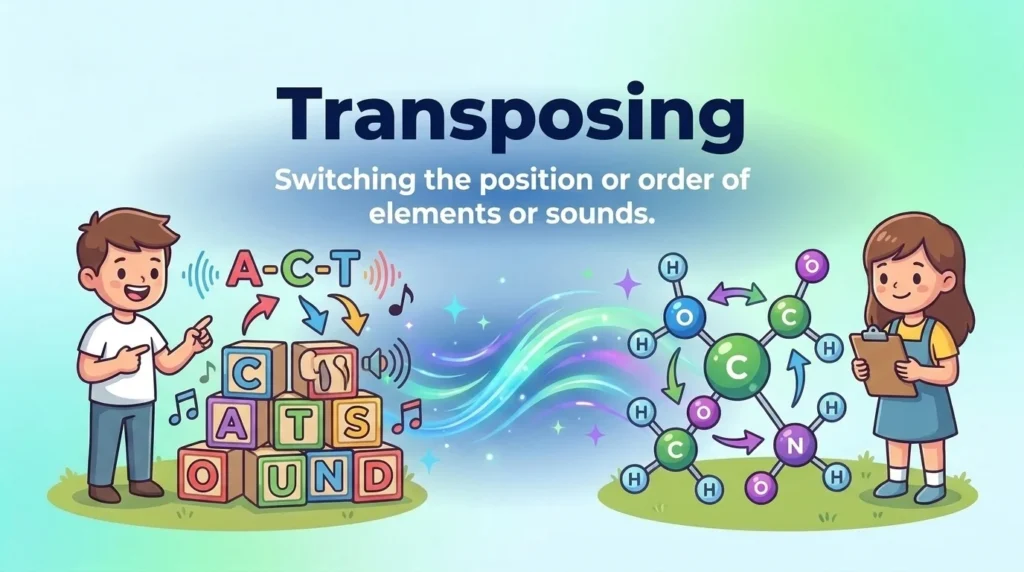 Transposing elements or sounds within a linguistic or chemical structure.