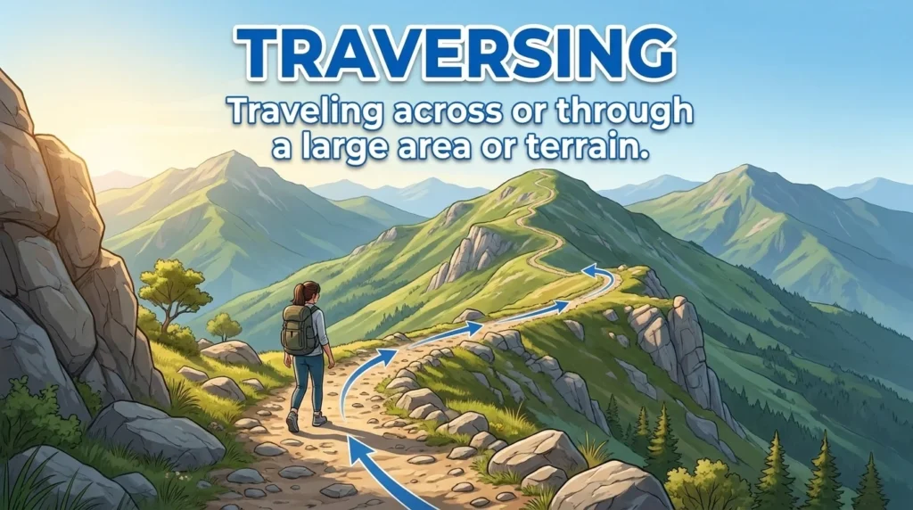 Traveling across or through a significant physical terrain or space.
