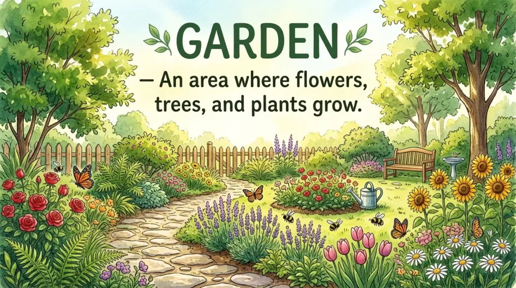 Synonym for park with green trees and flowers